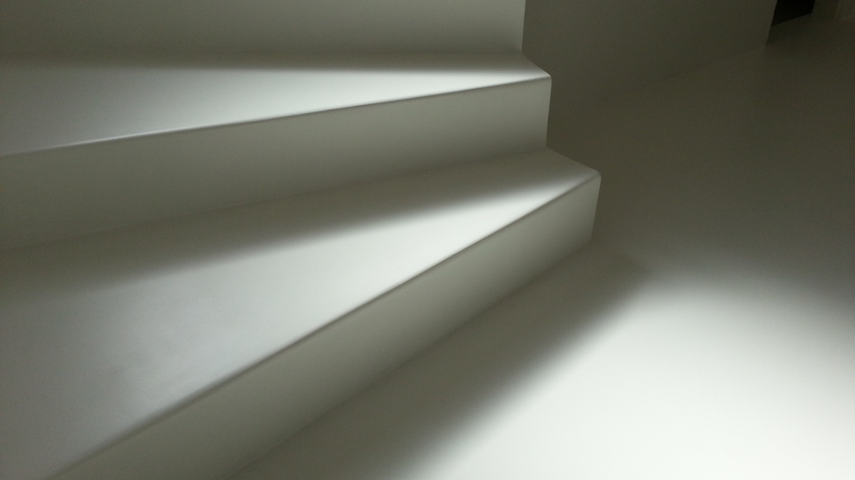 Concrete stairs coating, pure white, matt